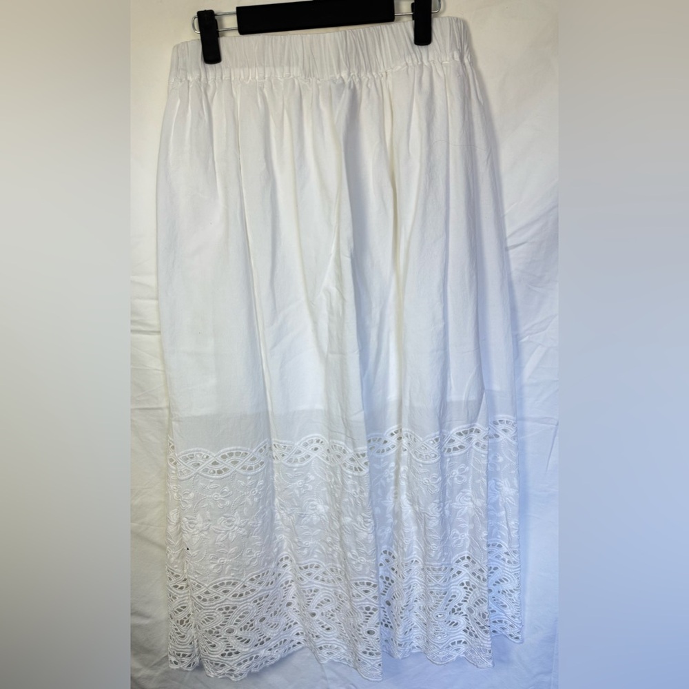 Elie Tahari White Cotton Eyelet Embroidered Midi Skirt Size M - Picture 3 of 7